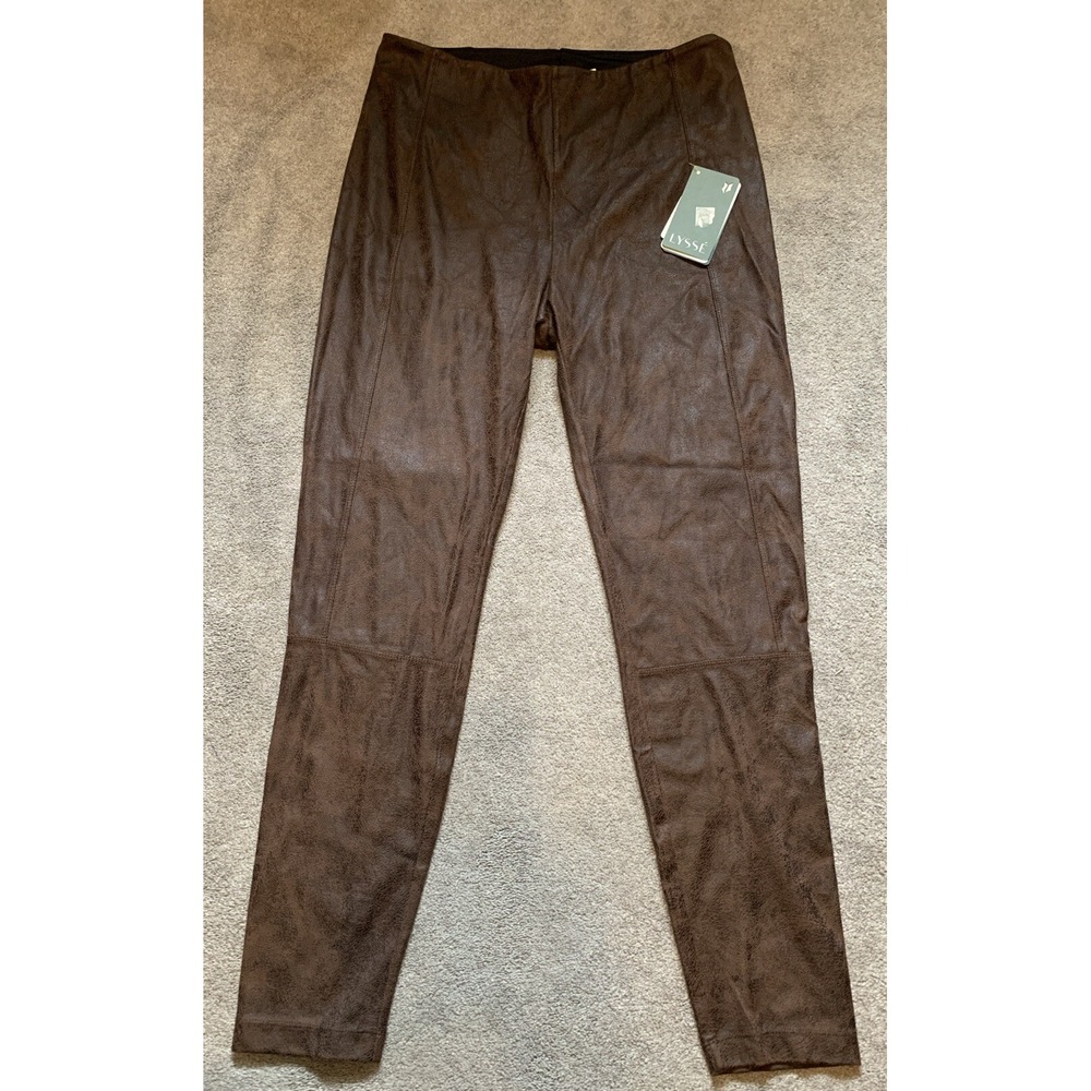 Lyssé Textured‎ Faux Leather Leggings Women's L Bourbon Pull-on Closure~NWT
